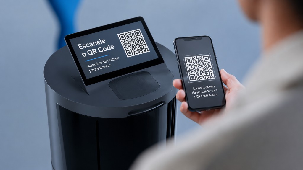 Usuário escaneando QR Code na tela do temi GO para gestão via temi center